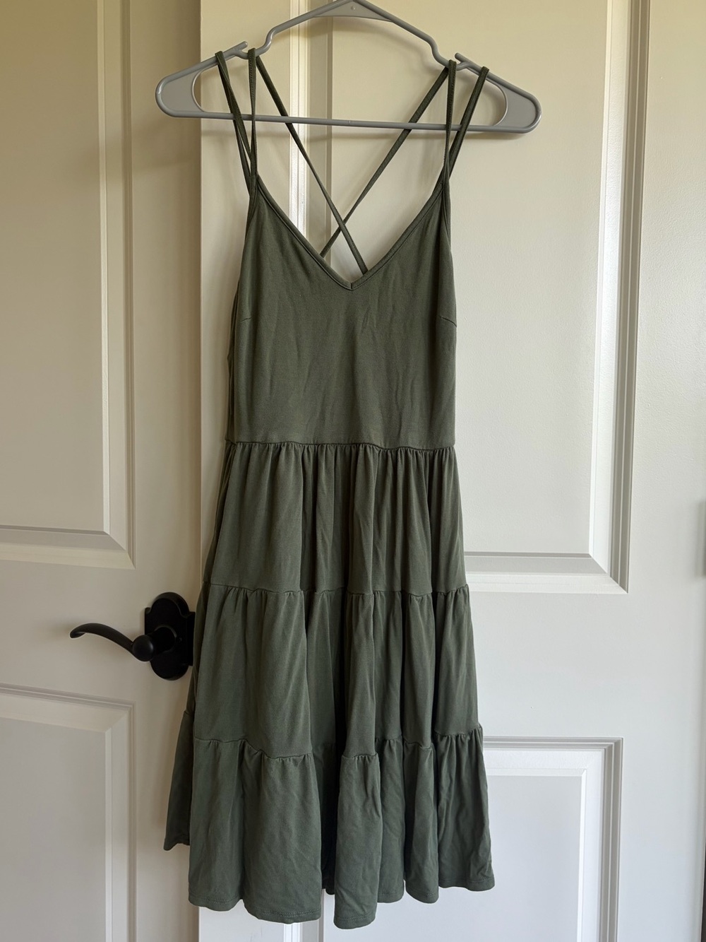 Venus Women’s Olive Tiered Sundress with Crisscross Straps Size S